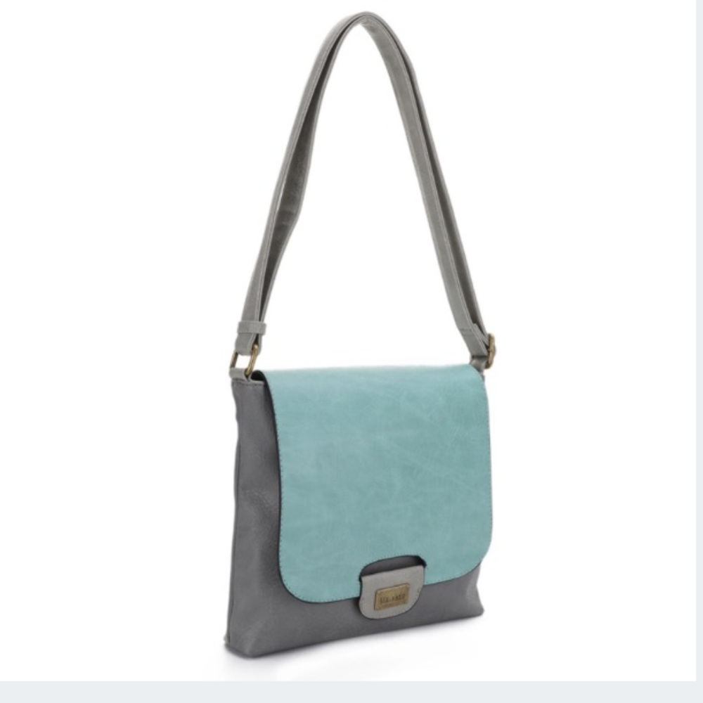 Chic Gray and Blue Shoulder Bag with Adjustable Strap